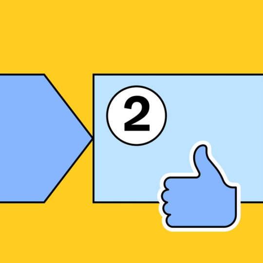 the number two with a thumbs up emoji next to it