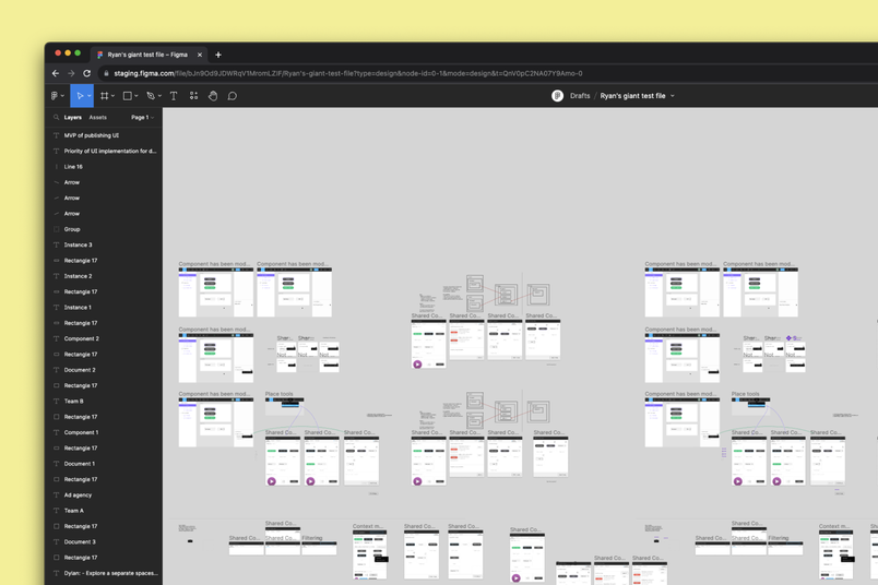 A Figma file with many screens