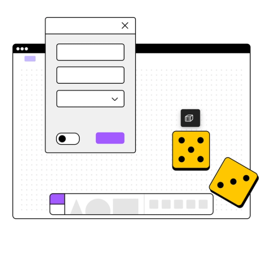 two dice over a figjam interface with an integration window overlapping