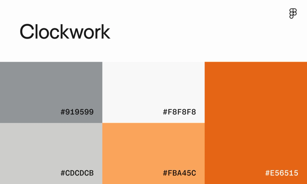 Color scheme with gray and orange shades.