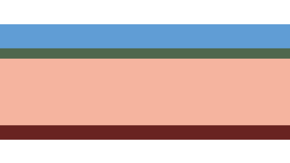 A simple, abstract image with horizontal stripes of blue, green, pink, and dark red.