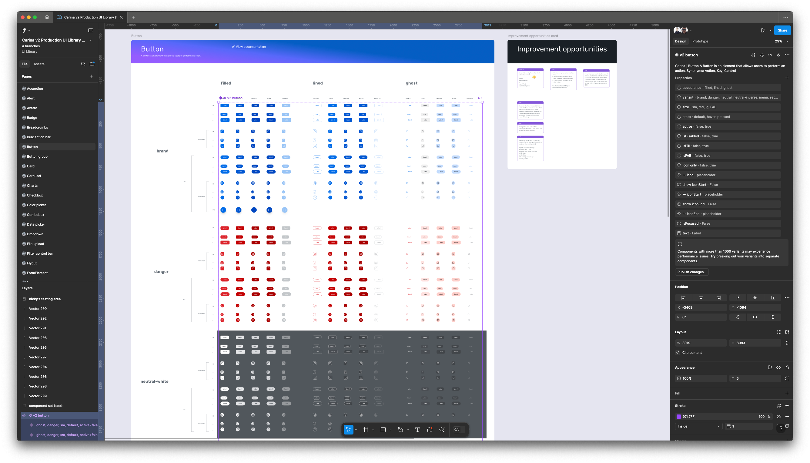 A Figma file with all of the button options and styles