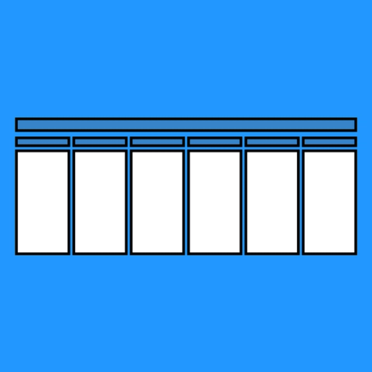 six columns of rectangles with a timeline diagram over the top