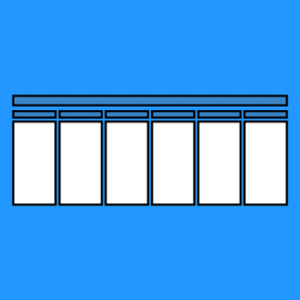 six columns of rectangles with a timeline diagram over the top