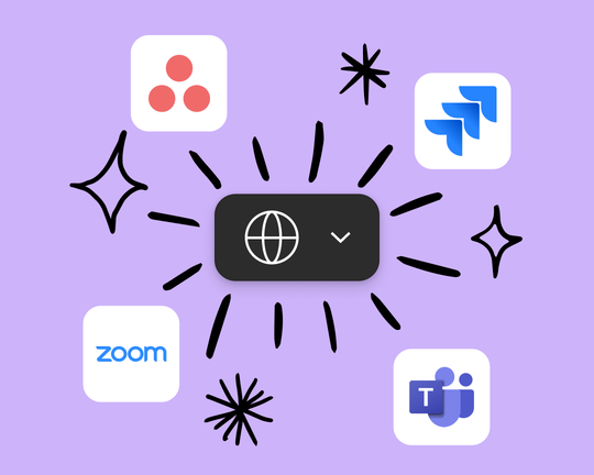 Zoom、Asana、Microsoft Teams、JiraなどのFigmaのインテグレーションロゴのグラフィック表現。