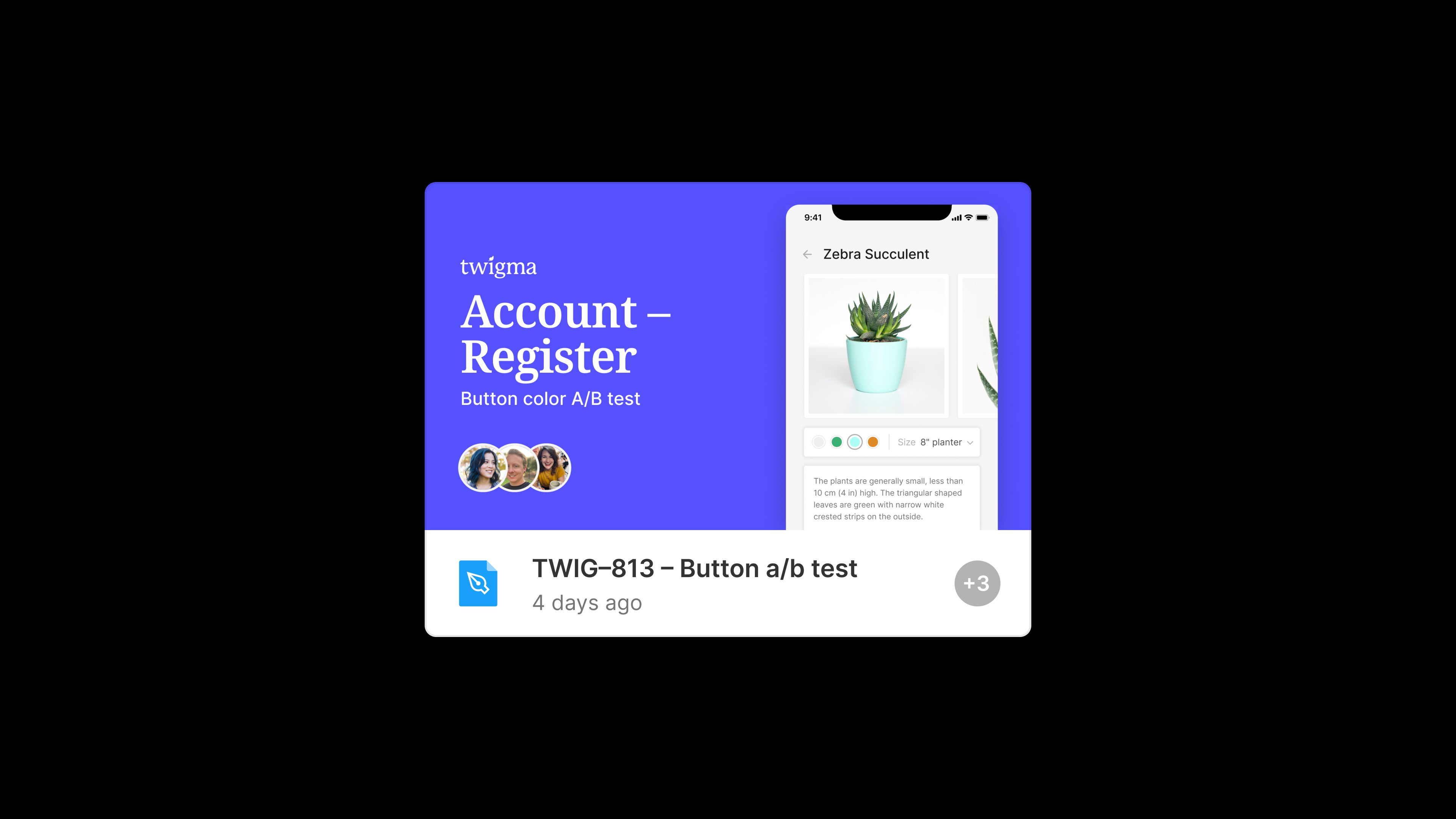 An isolated Figma thumbnail, for a file named "TWIG-813 - Button a/b test."