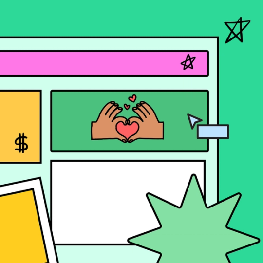 two hands forming a heart shape on a mood board