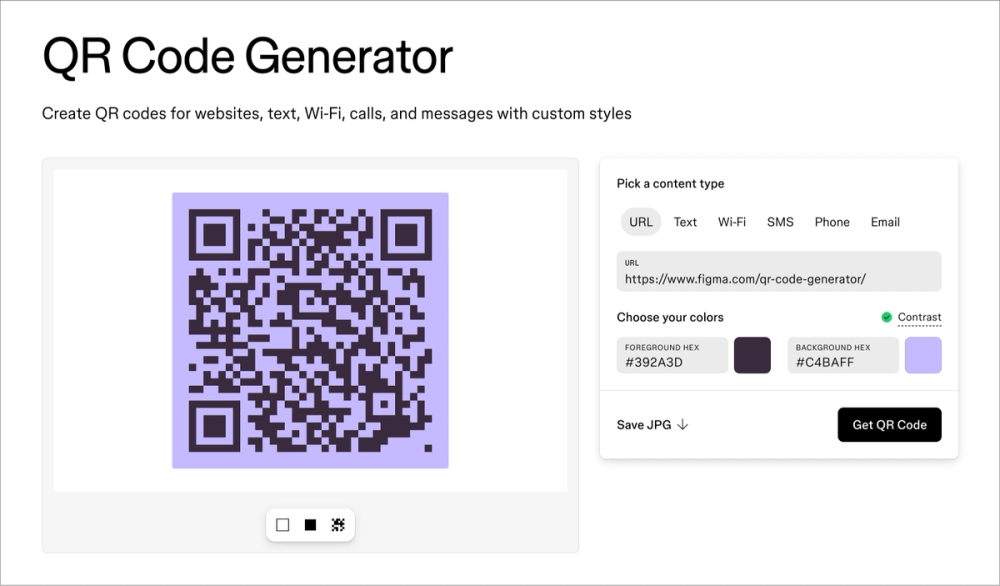 Figma QR code generator page