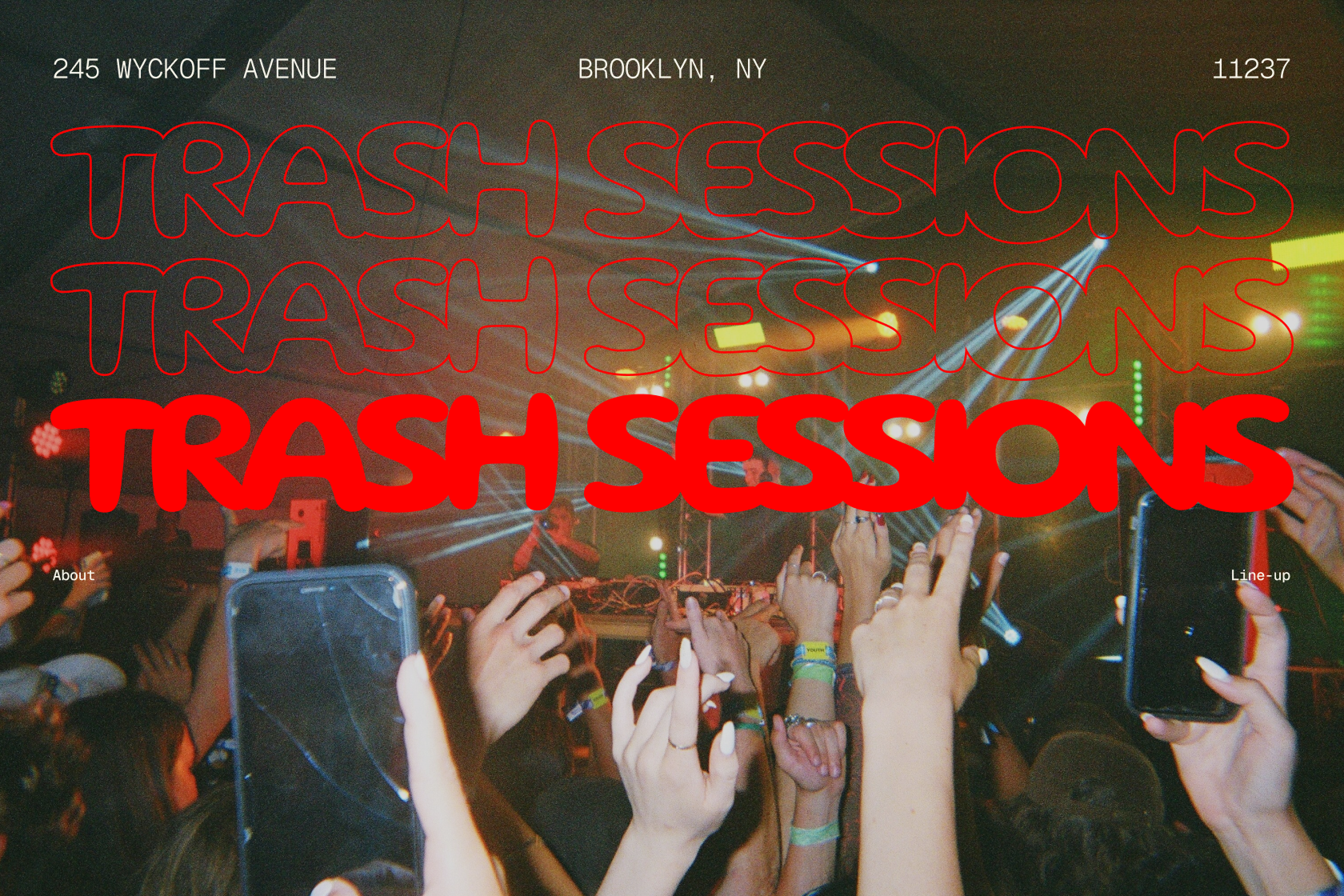 trash session event poster with attendees holding phones to record