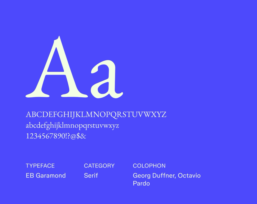 EB Garamond sample displaying classic old-style serif features with elegant curves and refined proportions.