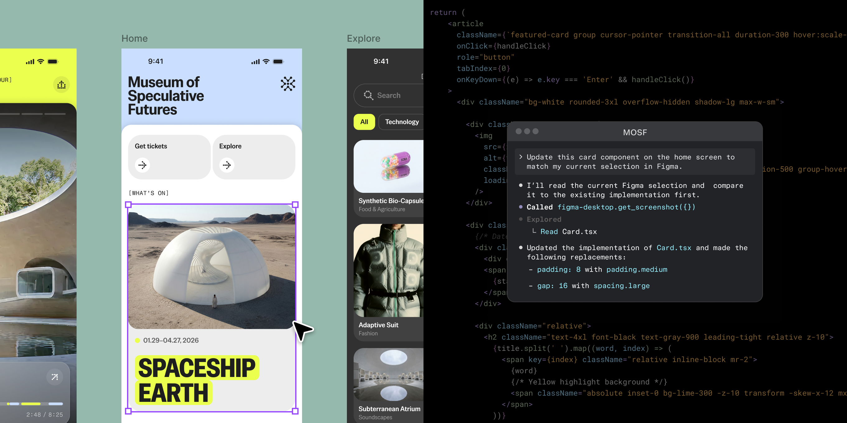 A mobile app for a museum side-by-side with code for that specific design