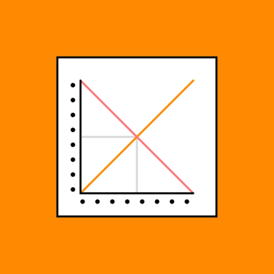white and black graph with an orange X overlayed on top