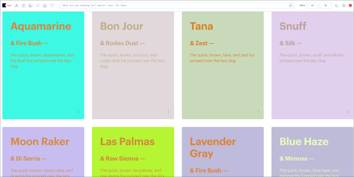 Screenshot of a user’s color results using Khroma.