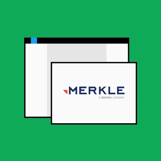 Two screens with merkle logo on green background