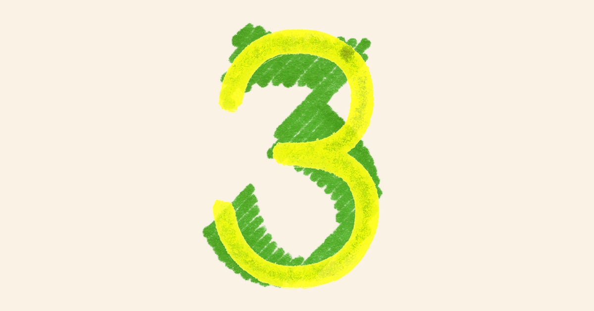 a yellow numeral three overlaid on a dark green numeral three