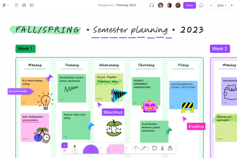 Semester planning calendar using FigJam