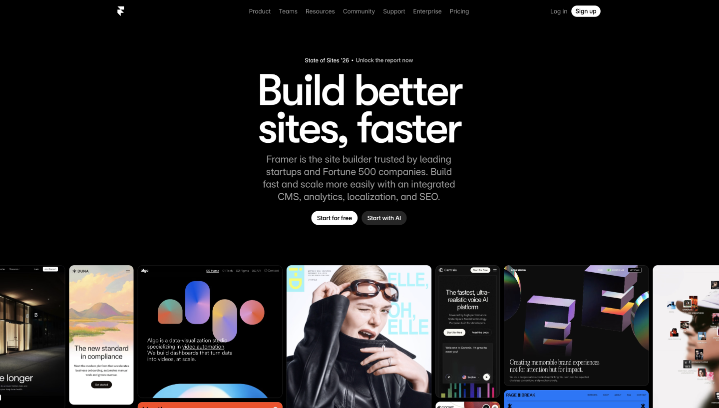 The Framer site builder homepage.