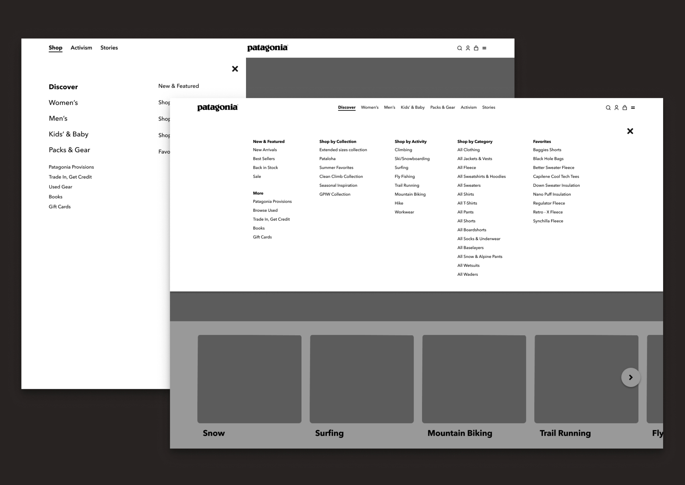 Testing prototypes of top navigation and mobile versions