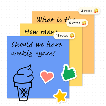 Multiple sticky notes with voting and reactions in FigJam