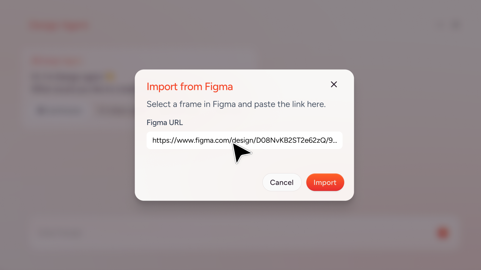 A modal requesting a Figma file url to import the file directly