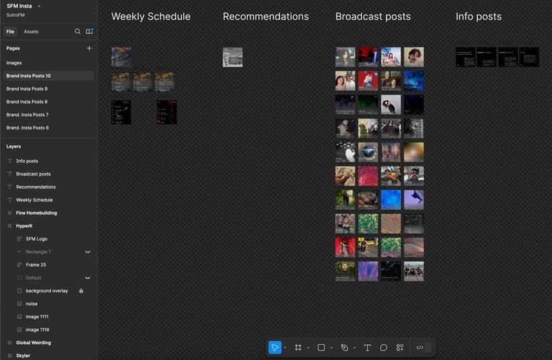 Screenshots of social media assets for the radio’s weekly schedule and broadcasts