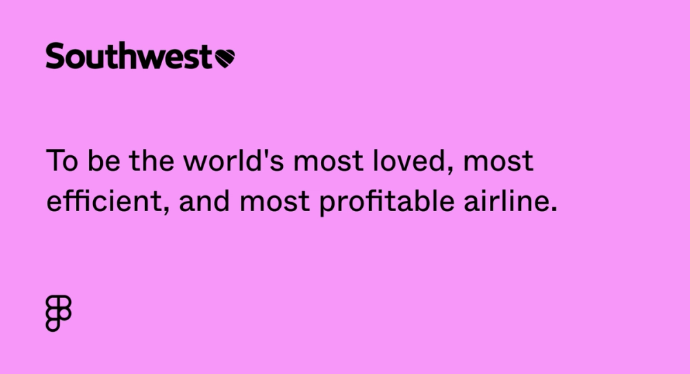 Southwest Airlines’s vision statement: “To be the world's most loved, most efficient, and most profitable airline.”