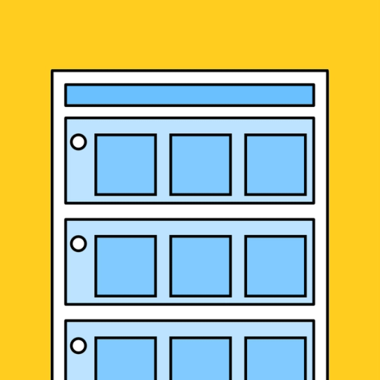 drei Reihen mit blauen Quadraten