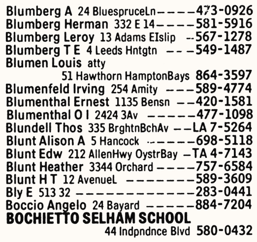 Examples of sans-serif typeface Bell Centennial used in a phone book