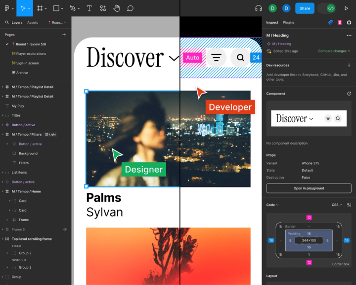 Split screen between design in Figma and Dev Mode options