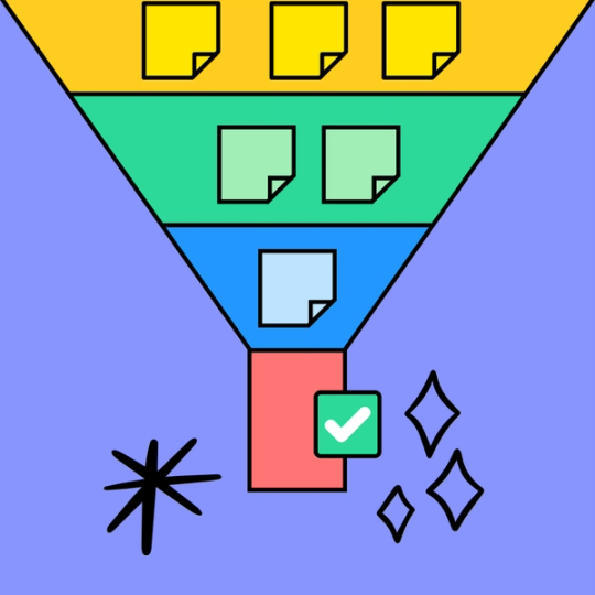 funnel with sticky notes in each stage