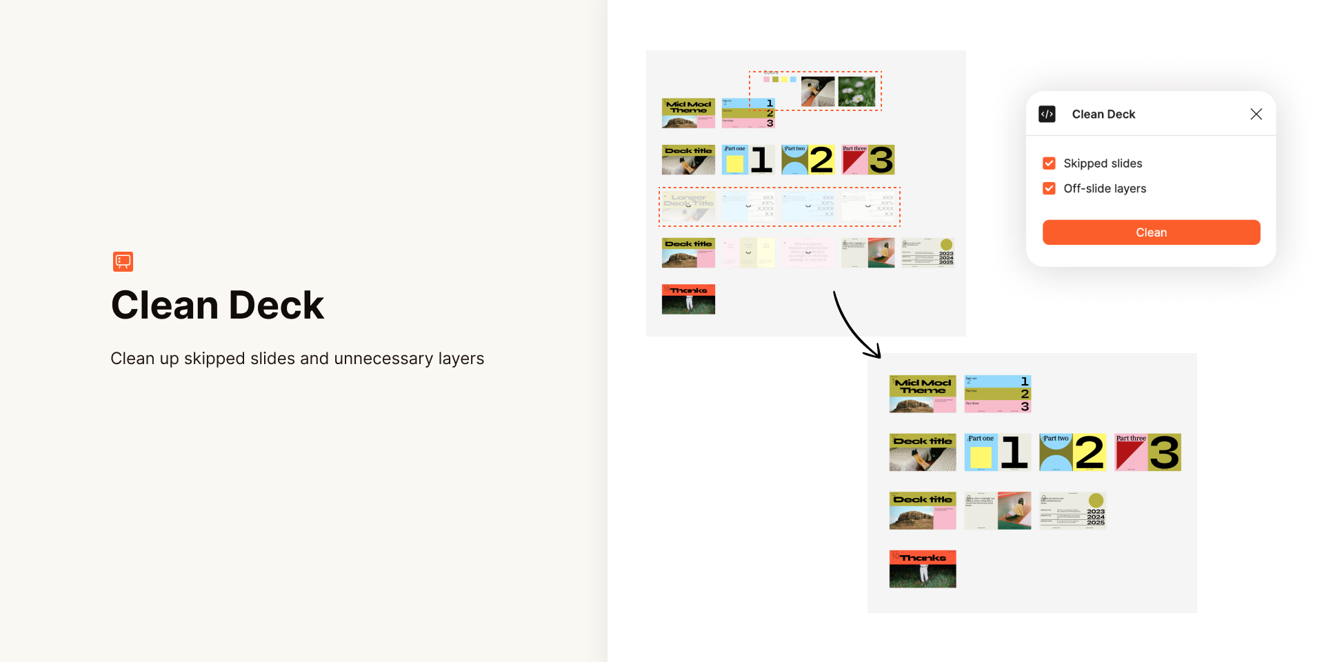 Before and after screenshots shows hidden slides disappearing from grid view