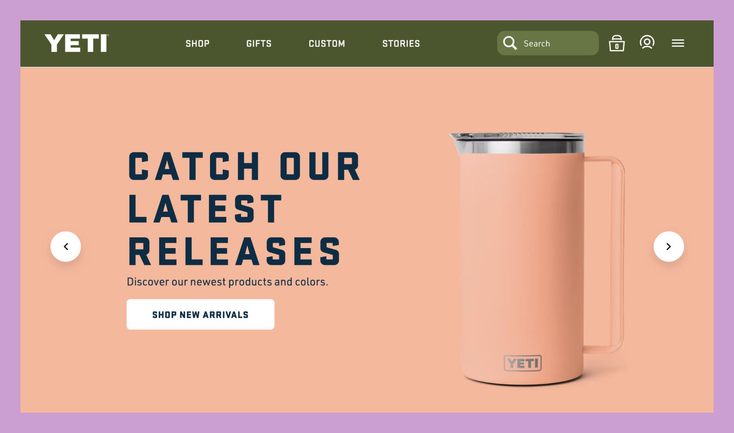 Screenshot of the Yeti website to show proper button size and placement as it relates to Fitt’s law.