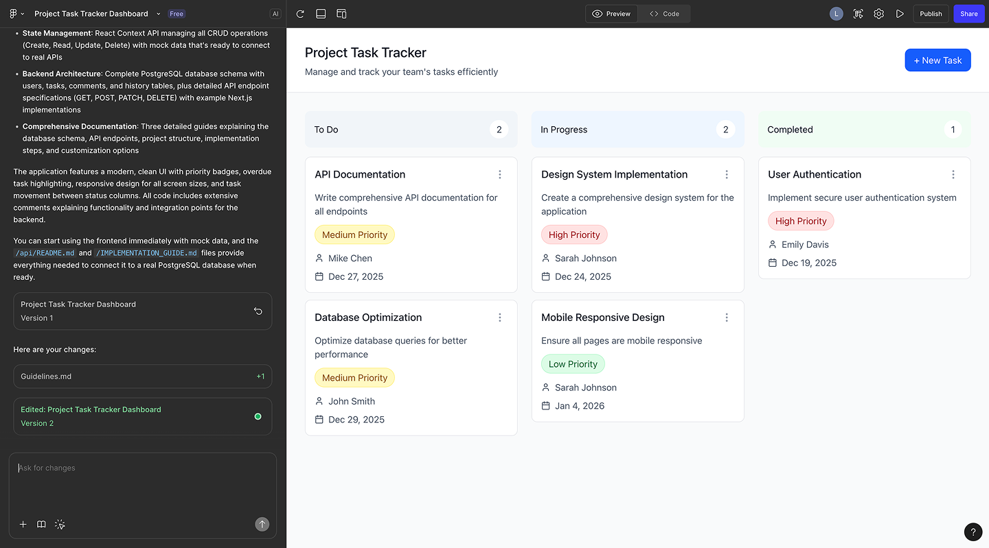 A screenshot of a productivity app prototyped on Figma Make.