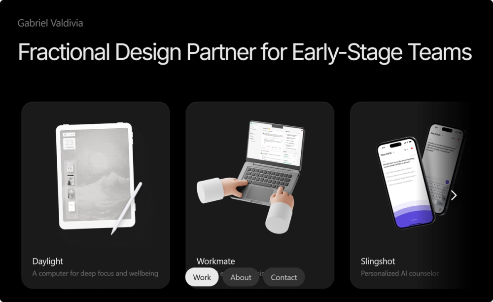 Ein Screenshot der Portfolio-Website von Gabriel Valdivia.