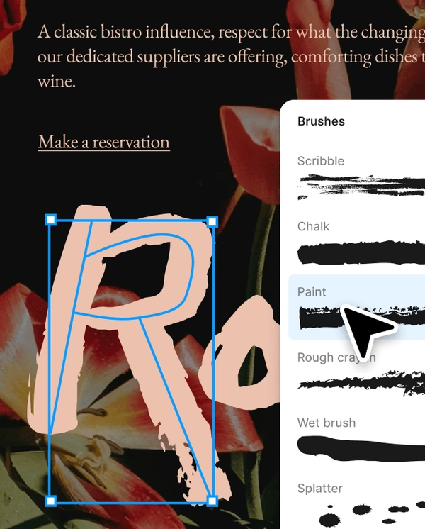 UI showing different brush stokes that can be applied to type
