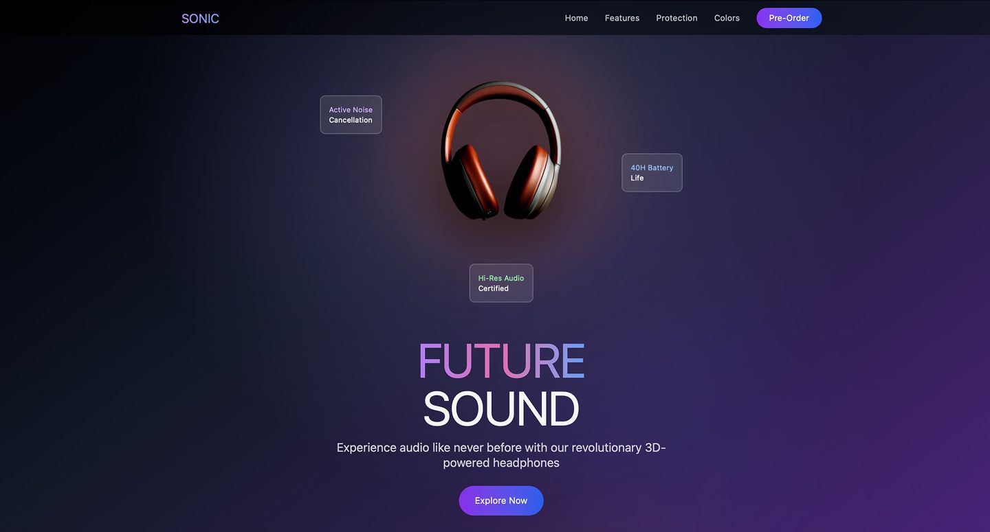 Screenshot of the 3D headphones website created using Figma Make.