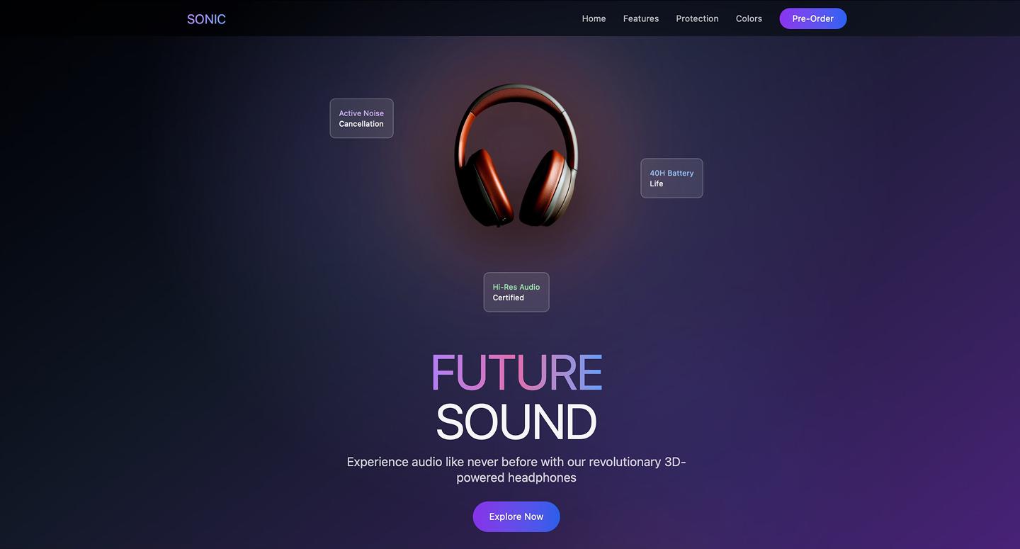 Screenshot of the 3D headphones website created using Figma Make.