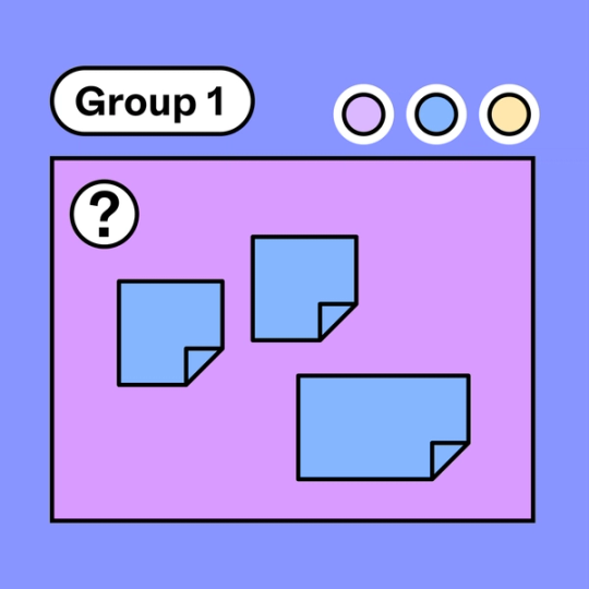 purple square labeled Group 1 and overlayed with three sticky notes