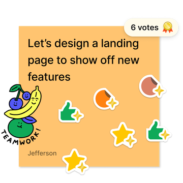 A sticky using the voting widget with 6 votes to design a landing page showing off new features