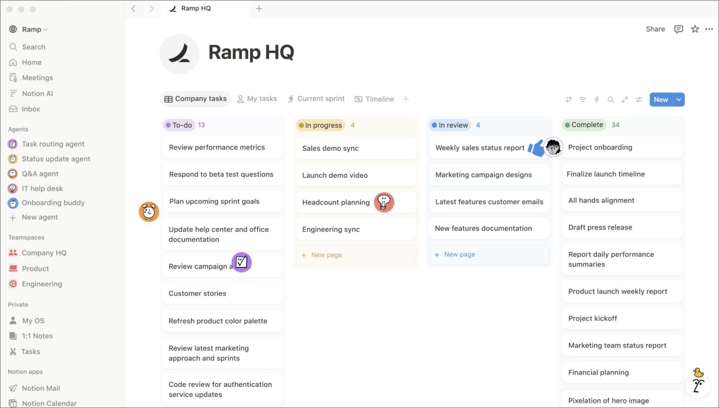 Notion workspace showing a database view (kanban or calendar) and linked documents, centralizing visual documentation and project management.