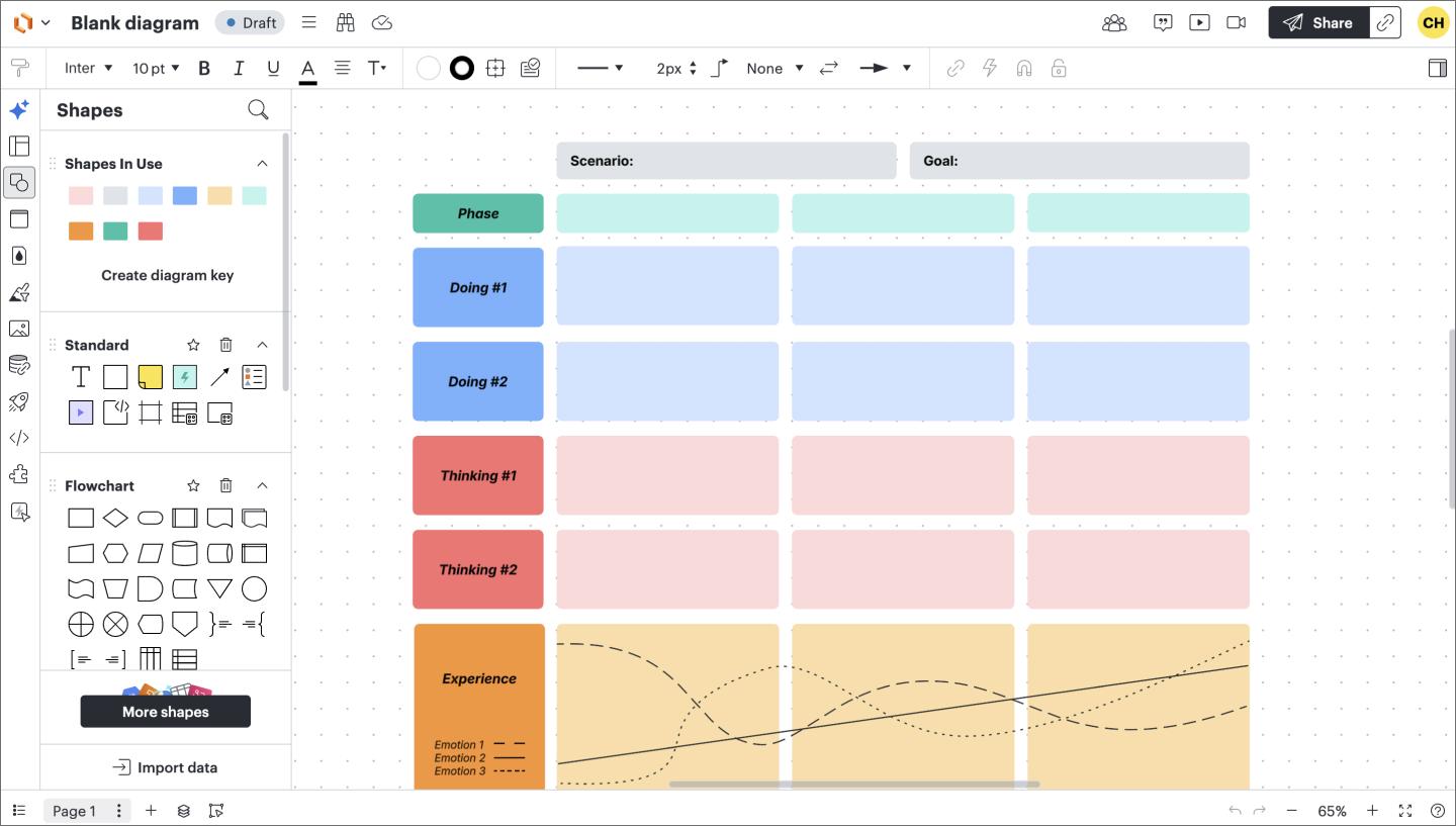 Lucidchart cloud-based interface showing a data-linked technical diagram or system architecture map, perfect for visual collaboration and system documentation.