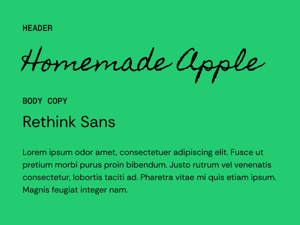Homemade Apple and Rethink Sans wedding font pairing