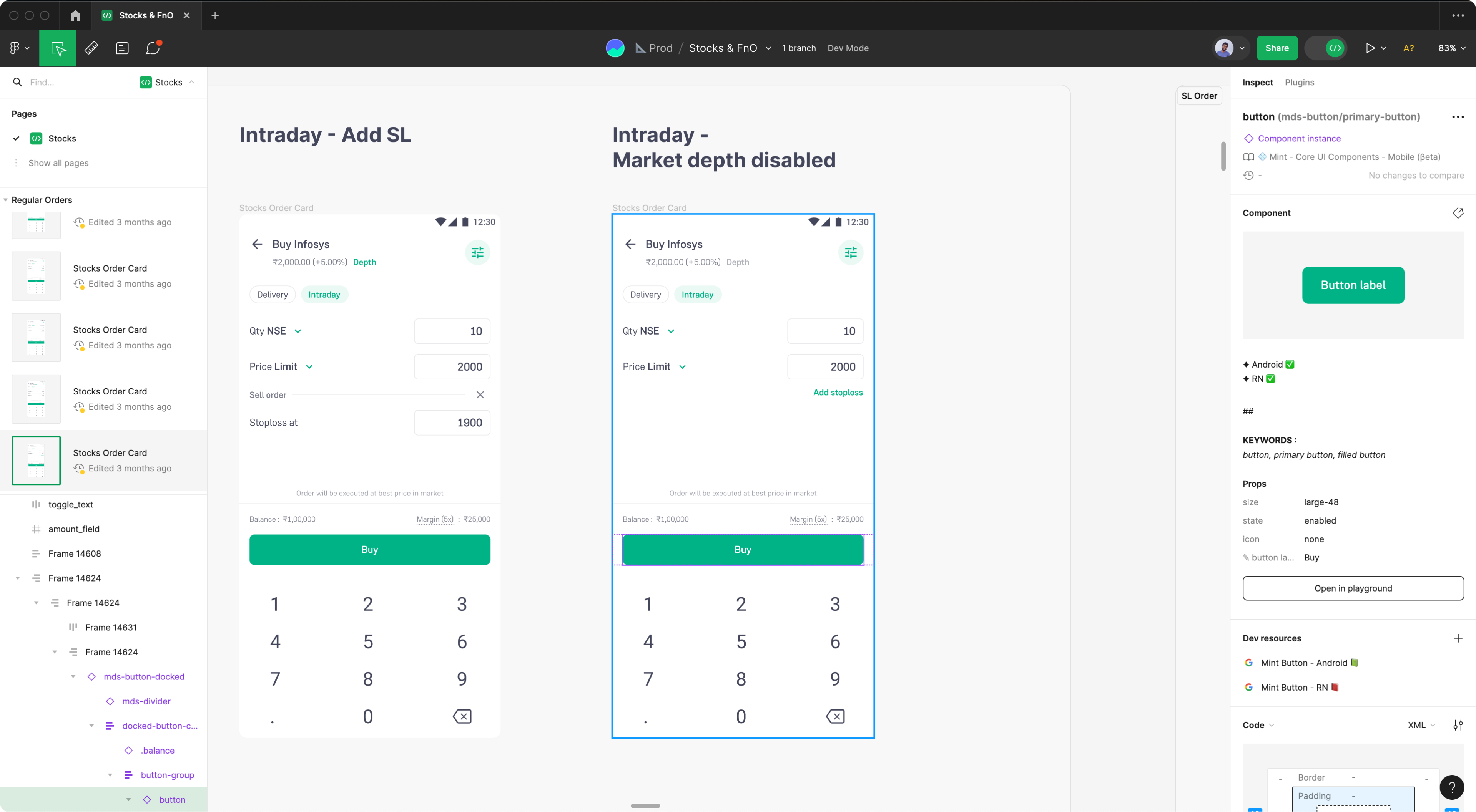 Dev Mode in use on Figma