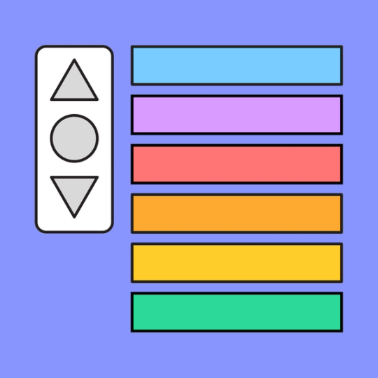 colorful rectangles in a stack with up and down arrows next to them