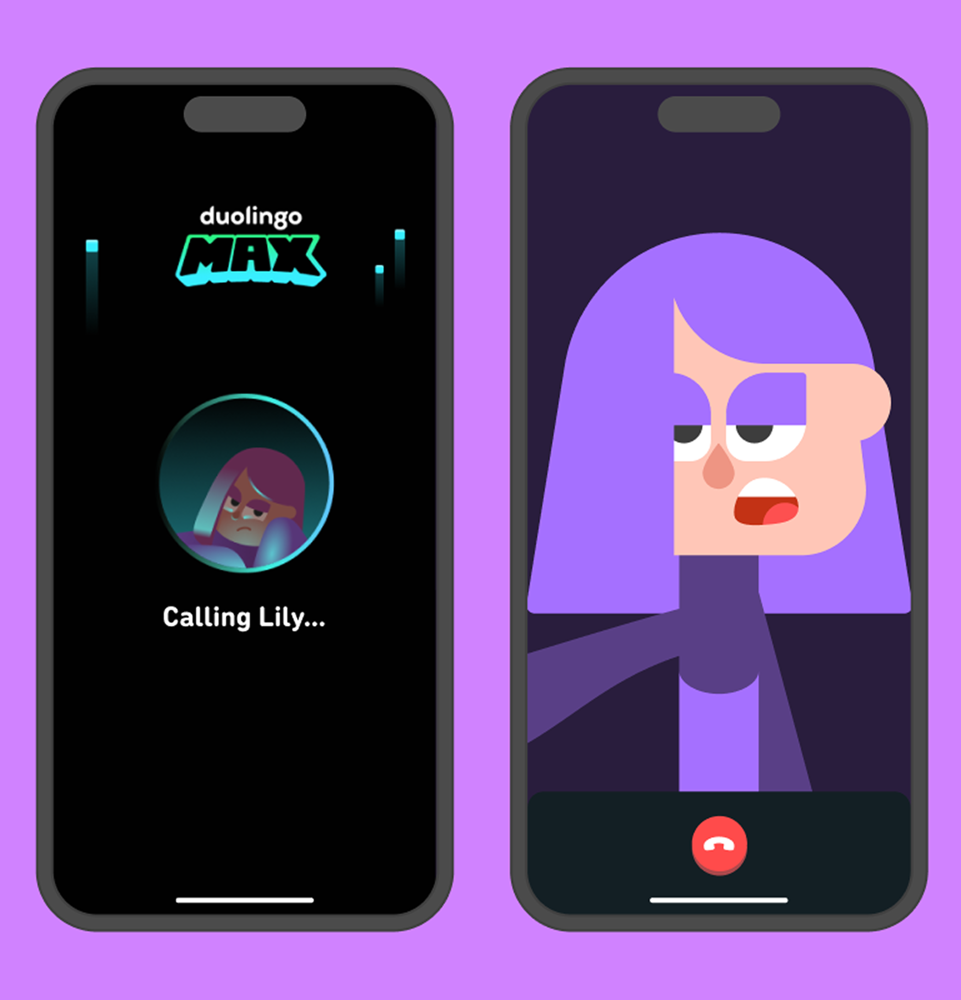 Cartoon character Lily appearing on a phone call screen.
