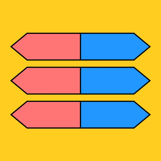 double sided arrows divided down the middle with red on the left and blue on the right