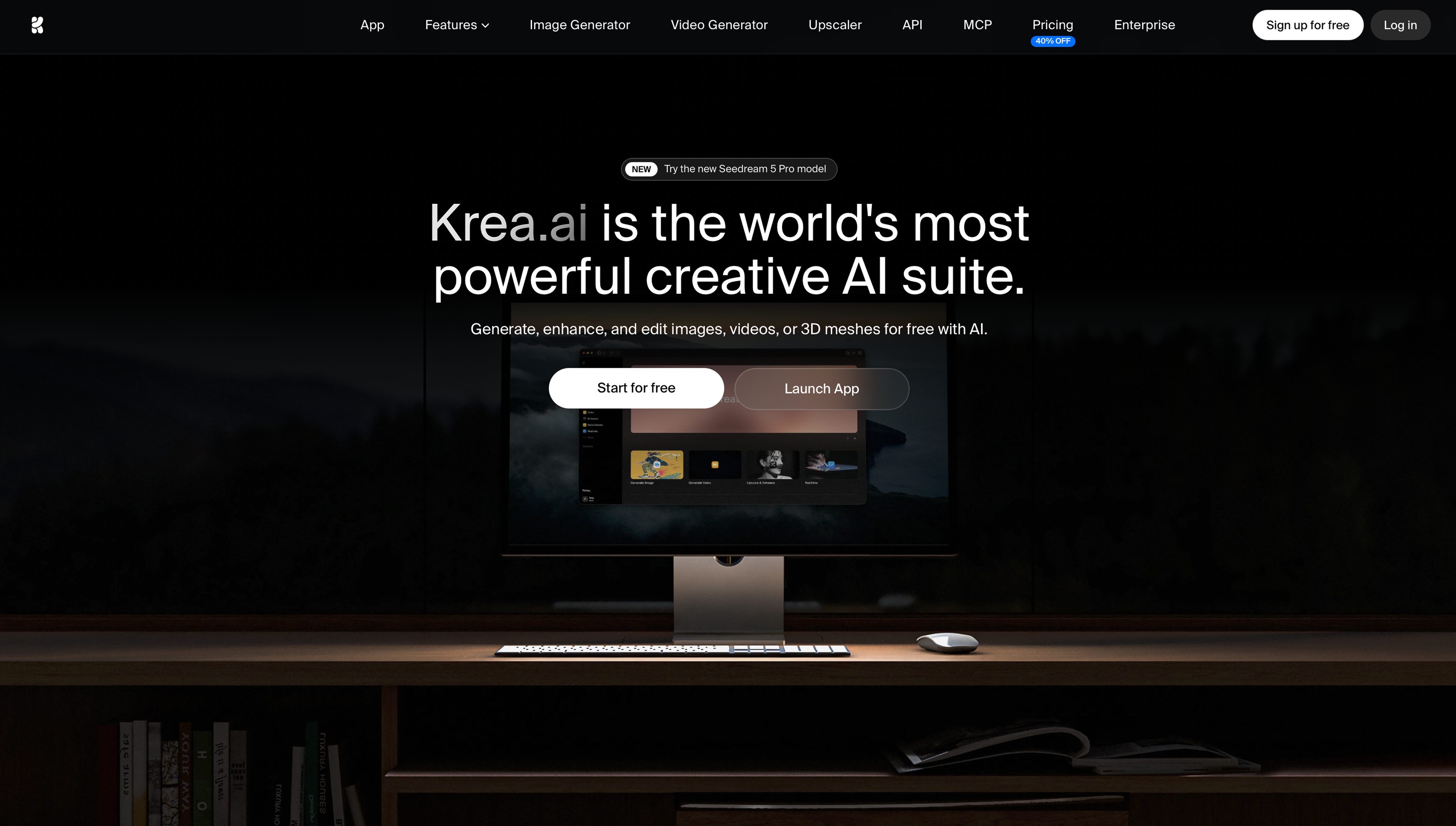 The homepage for Krea.