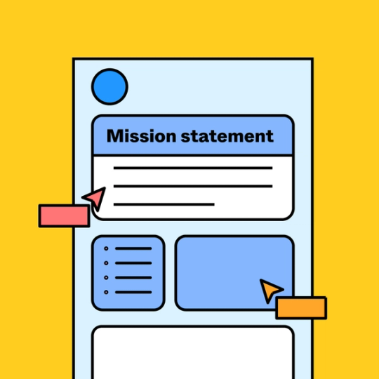 document labeled Mission statement with blue text boxes and bulleted lists