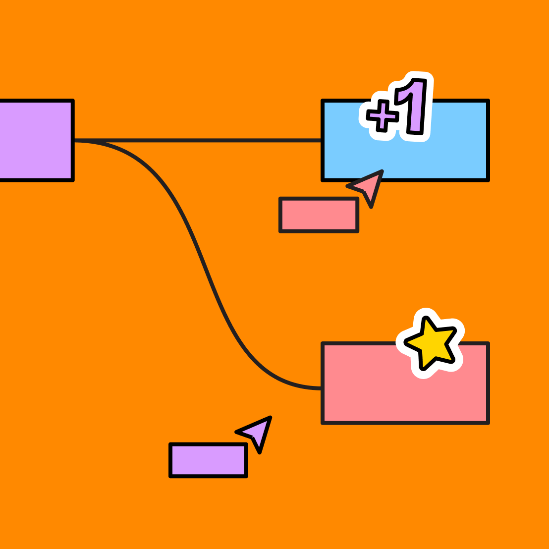 colorful rectangles connected by lines and icons overlayed over each rectangle