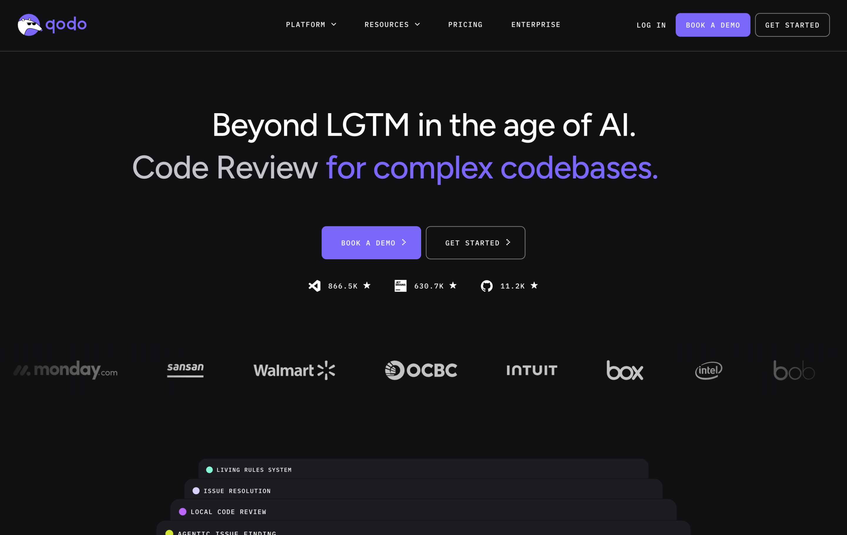 A screenshot of the Qodo home page.